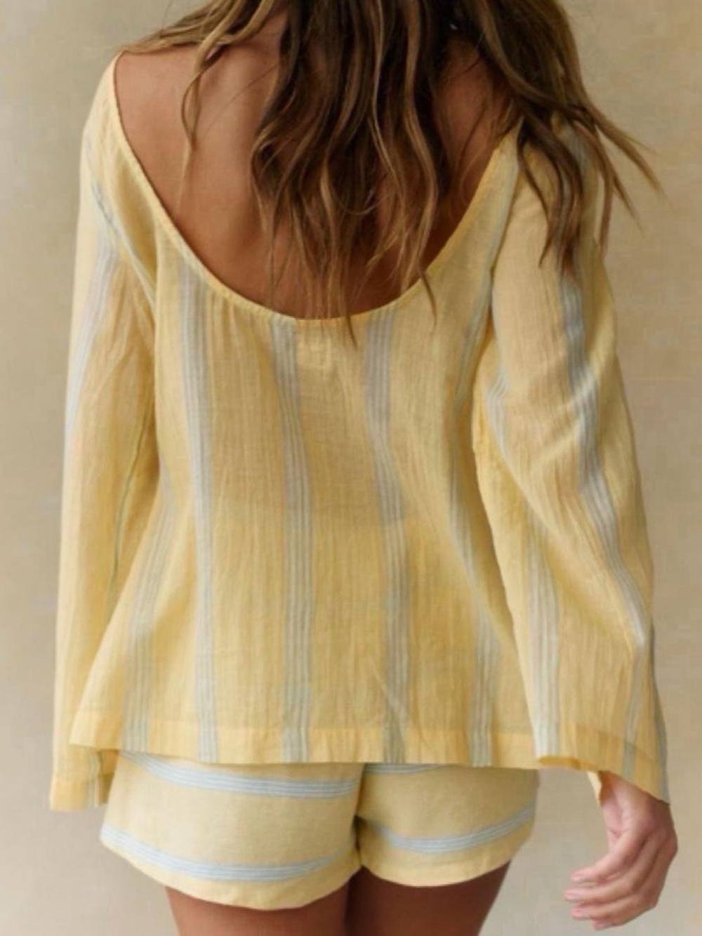 Free People Open-Back Butter Yellow Striped Shorts Set